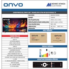 Onvo 100OVF9001UQ 100" 254 Ekran Uydu Alıcılı 4K Ultra HD Google Smart QLED TV