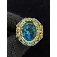 Yaşam Ağacı Modelli  Oval Aqua Marin Taşlı 925 Ayar Erkek Gümüş Yüzük