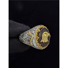 Markazit Taşlı Kartal Başı Figürlü 925 Ayar El Yapımı Gümüş Yüzük