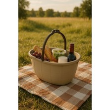 Deembro Balkon Sepeti 14,5 Lt Oval + 1 Adet 10 mt Ip Hediye  Ölçü =41,5*29*19,5 cm Bakkal Sepeti Bej