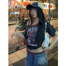 Lakeside Baskılı Düşük Omuzlu Y2K Bluz