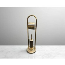 Antik Gold Tuvalet Kağıtlık ve Fırça Seti Pirinç Banyo Aksesuarı Seti Eskitme Gold Ayaklı Set