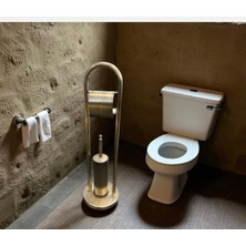 Antik Gold Tuvalet Kağıtlık ve Fırça Seti Pirinç Banyo Aksesuarı Seti Eskitme Gold Ayaklı Set