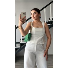 Beyaz Peplum Korse Bluz