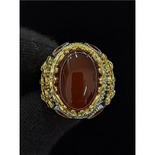 Yaşam Ağacı Modelli   Oval Akik Taşlı 925 Ayar Erkek Gümüş Yüzük