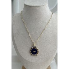 Altıgen Figürlü Göz Detaylı Altın Renk Kolye (50CM)