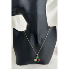 Çelik Altın Rengi Taşlı Meyve  Minimal Kiraz Kolye (40CM)