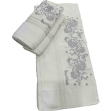 Özdilek 2 Adet 50X90 cm Nakışlı El Yüz Havlusu Gümüş Sim