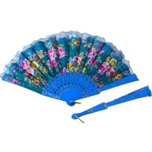 Çiçek Desenli Katlanır Kumaş Yelpaze 23 cm