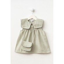 Kız Bebek Yakası Nakışlı Çantalı Elbise