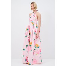 adL Mert Aslan Büzgülü Uzun Desenli Elbise