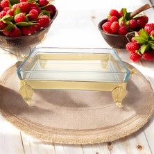 Kaplama Ayaklı Cam Dikdörtgen Sunum Tabağı Gold 28CM