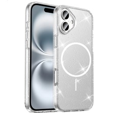 ​apple iPhone 16 Kılıf M-Safe Şarj Özellikli Parlayan Simli Saydam Renkli Tdom Maris Kapak - Şeffaf