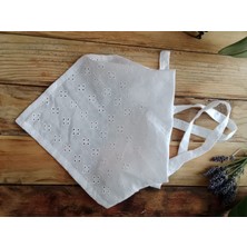 El Yapımı Fisto Pamuklu Kumaş - Dantel Detaylı - Bağcıklı Bandana – Beyaz Üçgen Stil