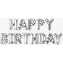 Beysüs Gümüş Renkli Happy Birthday Folyo Balon 16 inç 1 Adet Doğum Günü Kutlamaları İçin