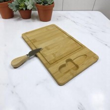 Doğal Bambu Peynir Kesme ve Sunum Panosu – Tekli Bıçaklı Özel Tasarım
