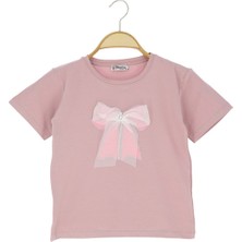 Taşlı Fiyonk Baskılı 36/1 Kompak Kız Tshirt Gül Kurusu