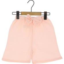 Fiyonklu Müslin Kumaş Kız Şort Pudra