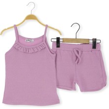 Raporlu Şortlu Kız Takım Mor