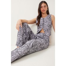 Desenli Keten Yelek Pantolon Takım LRG0032 GRİ