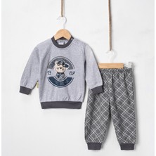 Tontiny Baby Penye Ekose Alt Melanj Üst Pijama Takımı 9-18 Ay %100 Pamuk (Tam Kalıp)
