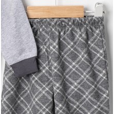 Tontiny Baby Penye Ekose Alt Melanj Üst Pijama Takımı 9-18 Ay %100 Pamuk (Tam Kalıp)