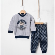 Tontiny Baby Penye Ekose Alt Melanj Üst Pijama Takımı 9-18 Ay %100 Pamuk (Tam Kalıp)