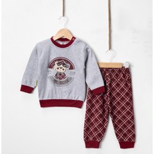 Tontiny Baby Penye Ekose Alt Melanj Üst Pijama Takımı 9-18 Ay %100 Pamuk (Tam Kalıp)