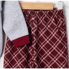 Tontiny Baby Penye Ekose Alt Melanj Üst Pijama Takımı 9-18 Ay %100 Pamuk (Tam Kalıp)