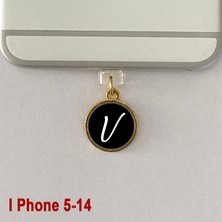V Harfi Iphone 5-14 Uyumlu Telefon Şarj Portu Toz Tıpası Toz Tıkacı Epoksi Charm Siyah Beyaz