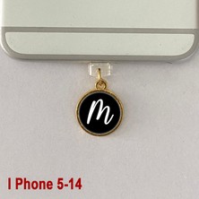 M Harfi Iphone 5-14 Uyumlu Telefon Şarj Portu Toz Tıpası Toz Tıkacı Epoksi Charm Siyah Beyaz