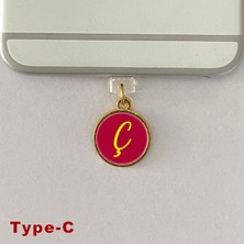 Ç Harfi Type-C Uyumlu Telefon Şarj Portu Toz Tıpası Toz Tıkacı Epoksi Charm Sarı Kırmızı