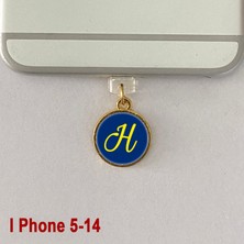 H Harfi Iphone 5-14 Uyumlu Telefon Şarj Portu Toz Tıpası Toz Tıkacı Epoksi Charm Sarı Lacivert