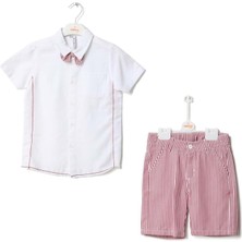 Papyonlu Gömlek Çizgili Şort Takım Kırmızı