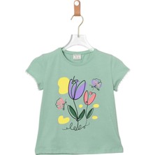 Lale Baskılı Kız Body Mint Yeşili