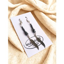 Kartal Tüylü Hematit Doğal Taş Uzun Kadın Küpesi | Beğenilen Doğal Taş Küpe Modeli