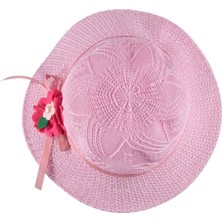 3/6 Yaş Kız Fiyonklu Hasır Fötr Şapka-50 cm Pembe