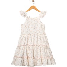 Çiçek Nakışlı Müslin Elbise Ekru