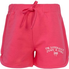 Girl Nakış Biyeli Şort Fuşya