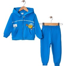 Nakışlı Kapşonlu Hırkalı Eşofman Takım Saks