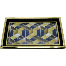 Lüks Dekoratif Desenli Sunum Tepsisi - Altın Çerçeveli, Farklı Desenli - 31X18 cm (Rastgele Tasarım)