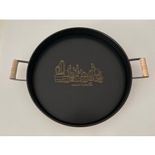 37 cm Ahşap Kulplu Metal Tepsi