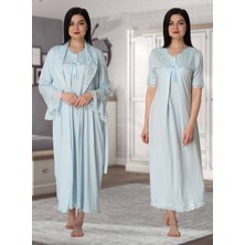 Dvina Effortt Lohusa Sabahlıklı Gecelik Takımı Mavi - 5035