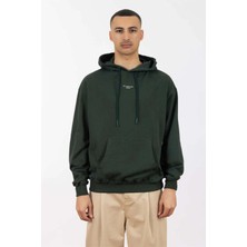 Klasik Dark Green Hoodie - %100 Pamuk, Relaxed Fit, Kanguru Cepli & Üstten Baskı