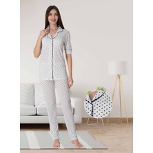 Dvina Effortt Lohusa Puantiyeli Pijama Takımı Lacivert - 5062