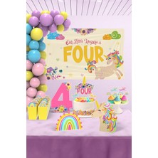 Unicorn Temalı 4 Yaş Doğum Günü Süsü Parti Seti - Unicorn Doğum Günü Konsepti - Maxi