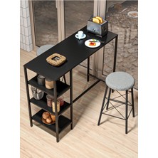 Retodesign Siyah Raflı Yuvarlak Tabureli Bar Takımı 4651S
