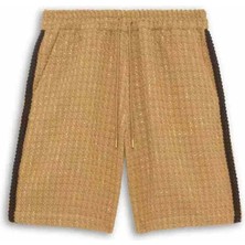 Bej Renkli Tweed Şort - Elastik Bel ve Dikkat Çekici Örgü Detaylar