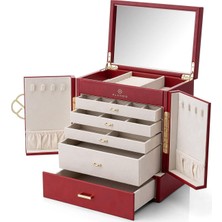 5 Katlı Takı Kutusu Ayna ve Çekmeceli Deri Takı Organizer Kadın Hediye