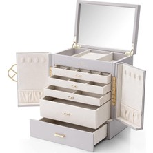 5 Katlı Takı Kutusu Ayna ve Çekmeceli Deri Takı Organizer Kadın